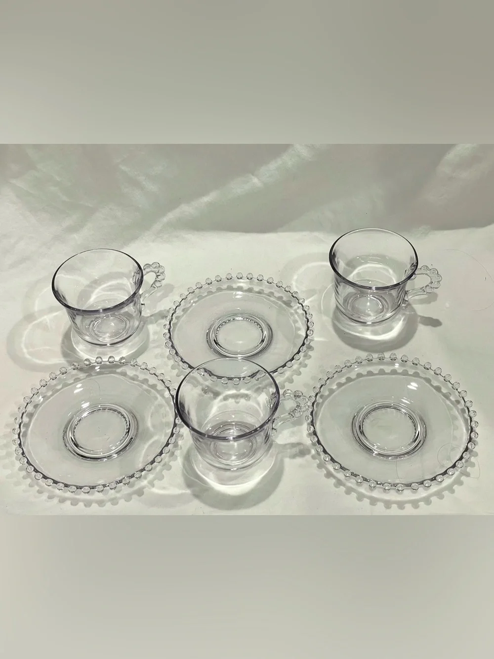 Imperial Glass “Candlewick” Crystal Beaded Teacup & Saucer Set (x3) | VTG | EUC